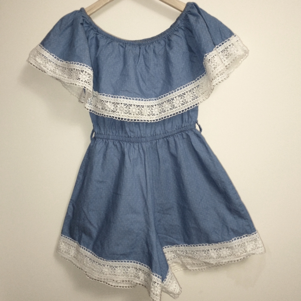 Ever New Off Shoulder Romper with Lace Trim